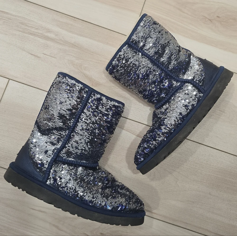 UGG Australia Classic Short Boots Blue Sequin Y2K